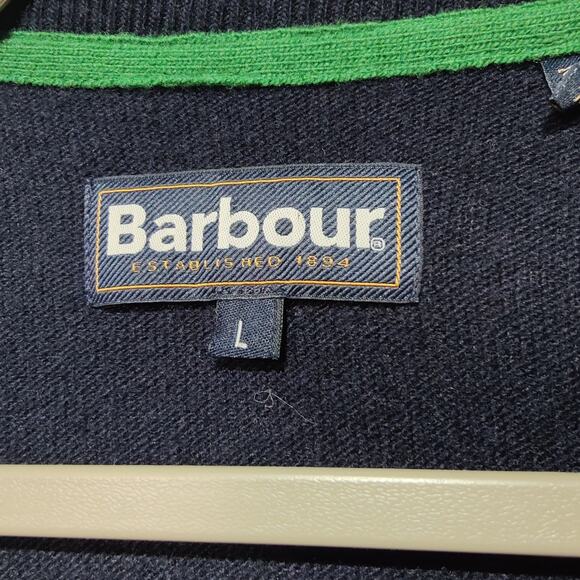 Barbour Men's Sz L Navy Blue Pullover Sweater V Neckline 100% Lambswool - Picture 3 of 8